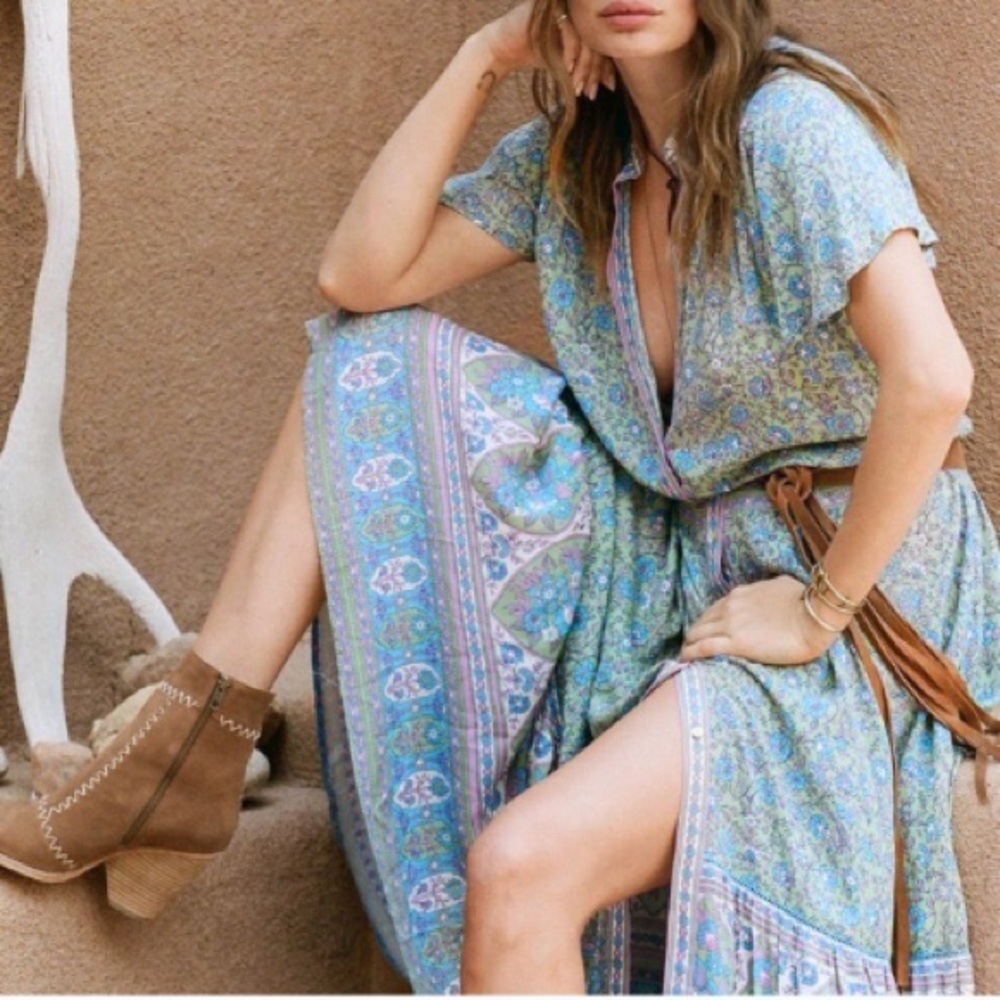 Jasmine Maxi DRESS Jade Green Floral Long Flutter - Picture 2 of 3